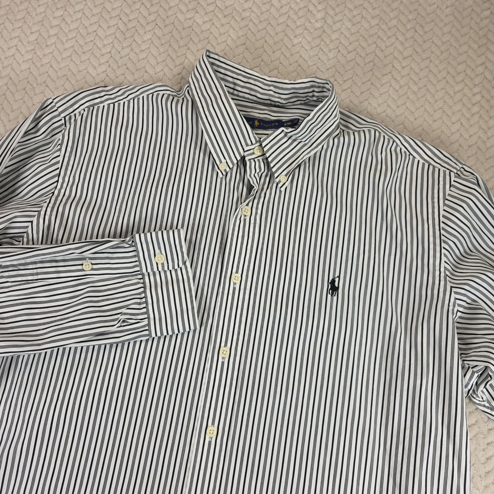 Ralph Lauren Mens XXL Striped Button Down Shirt White Long Sleeve Pony Logo